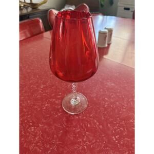 Mid-Century Modern A. F. Bischoff Glass poinsettia red & clear glass vase 1960s